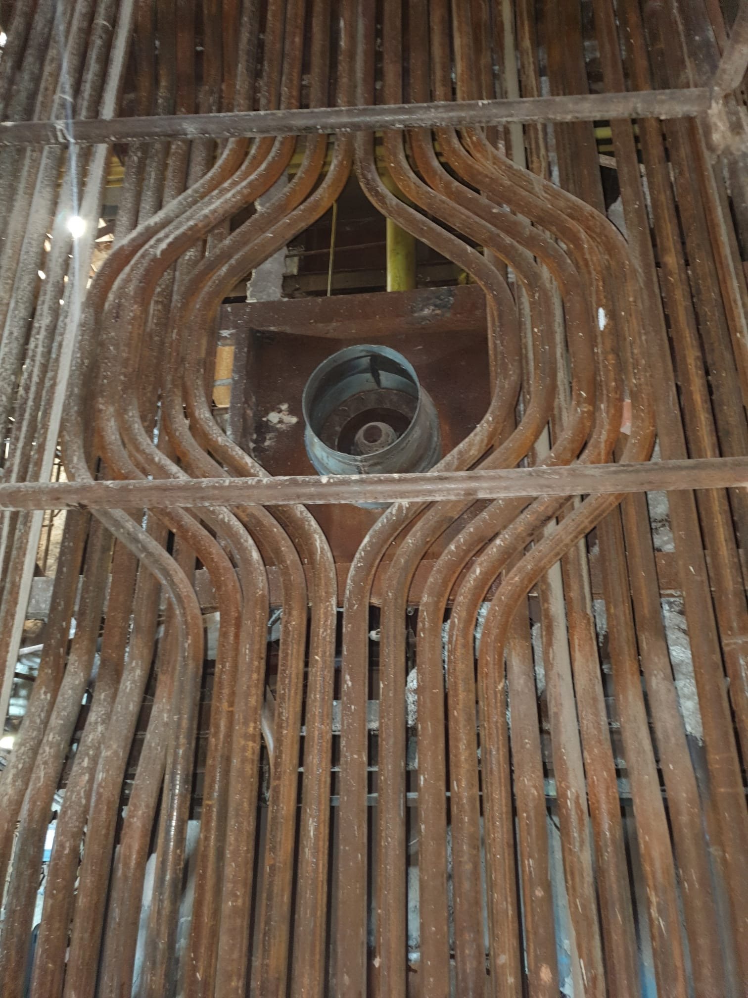 The inside of a boiler, showing the tube bundle